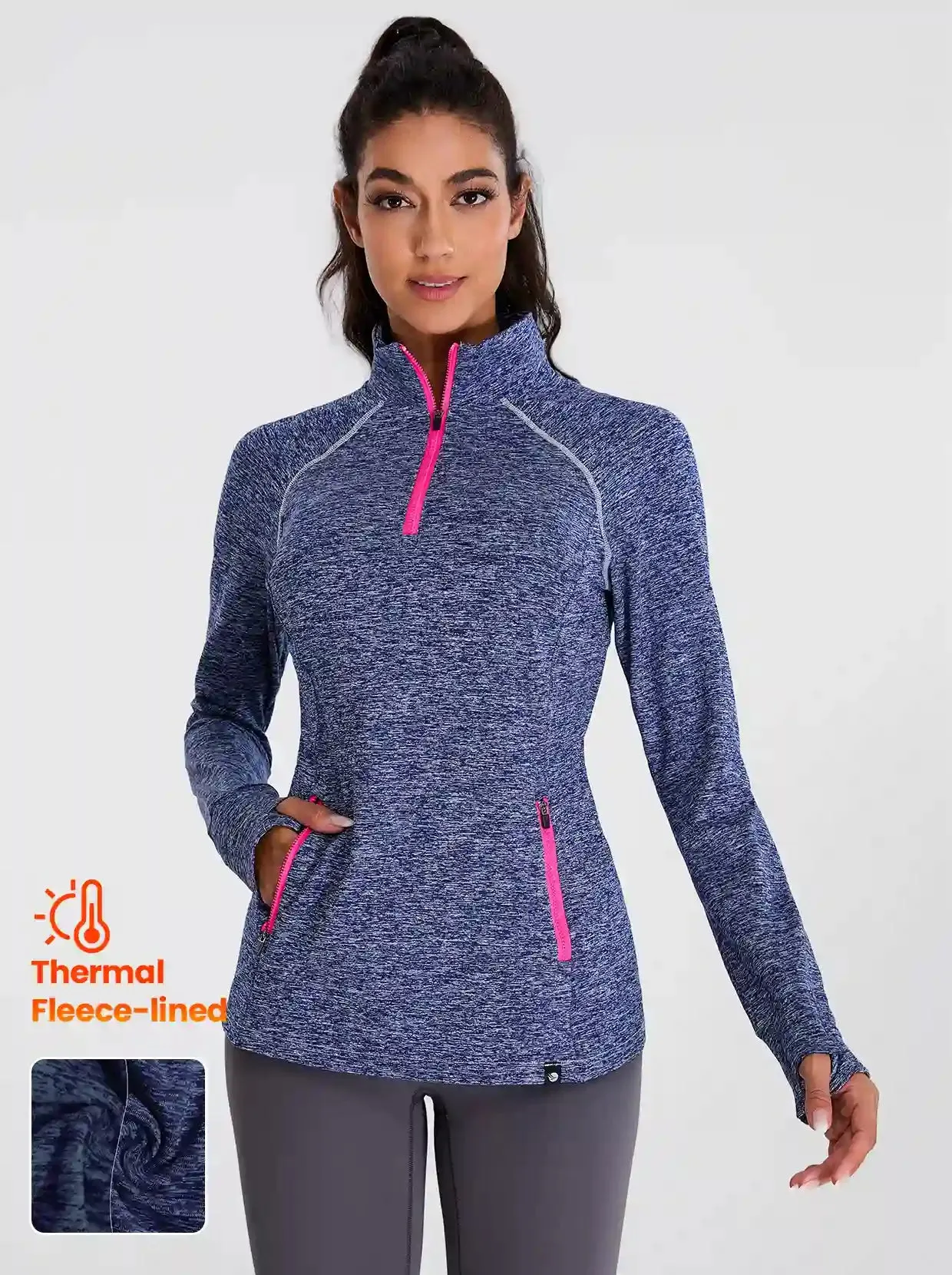 Women's Quarter-zip Fleece Top with thumb holes